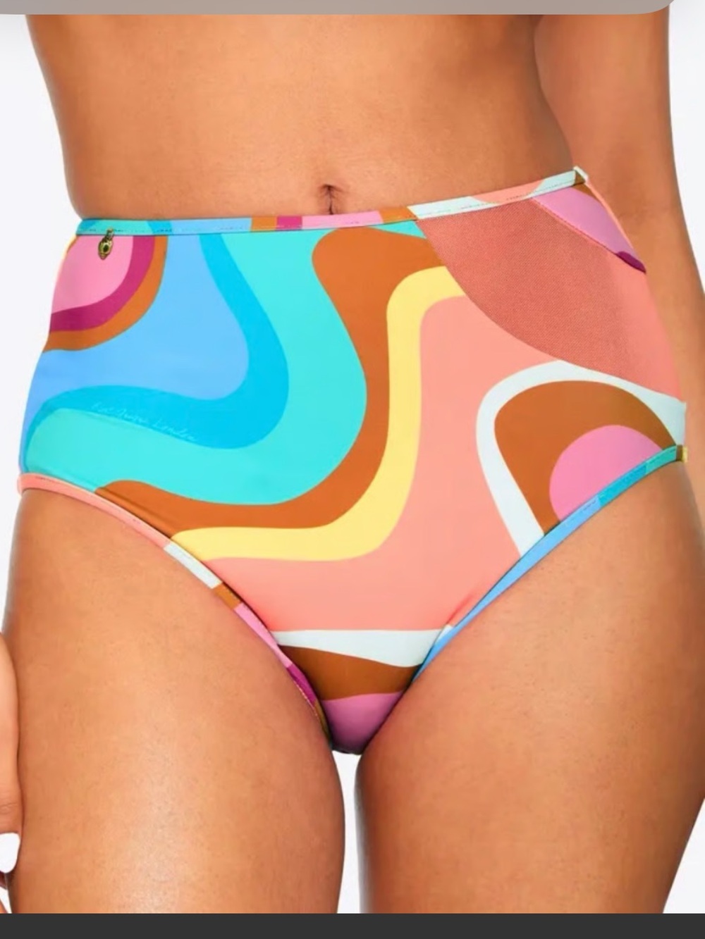 Kurt Geiger Kensington Cut Out Briefs Bikini Bottom Large Psychedelic High Waist - Picture 1 of 16